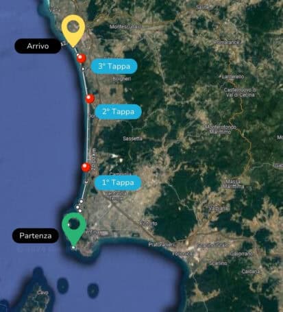 Mappa del percorso di trekking sulla Costa degli Etruschi da Piombino a Cecina